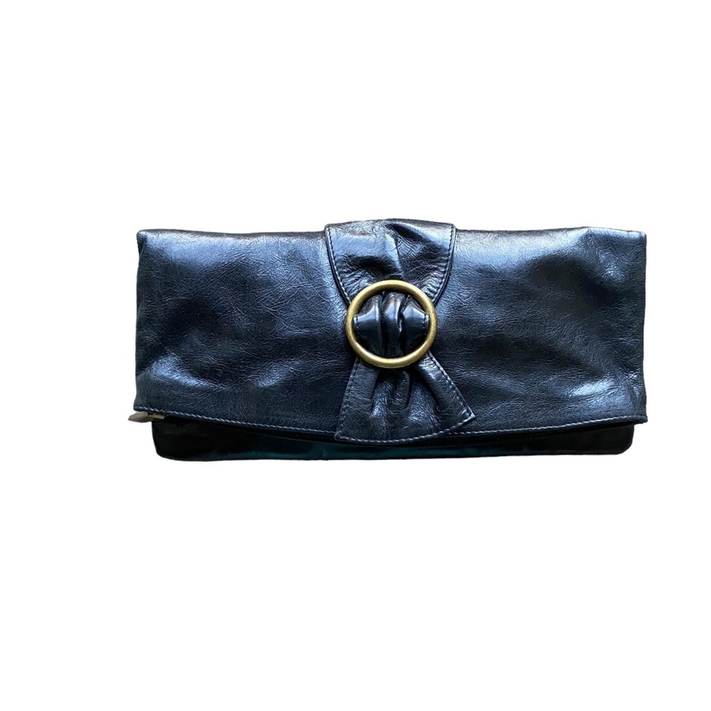 HOBO International Foldover Bow Black Leather Clutch